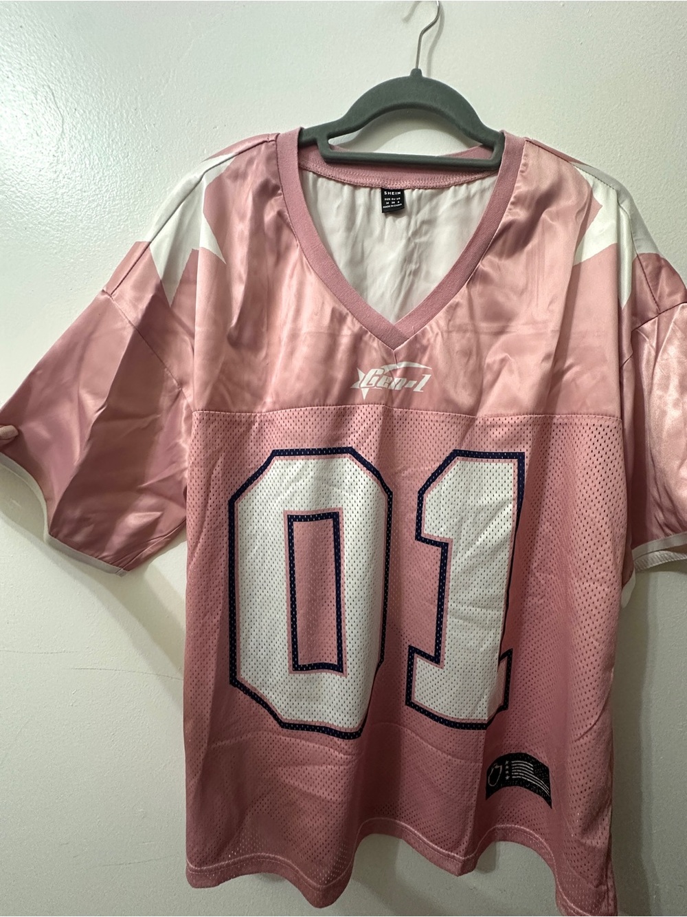 SHEIN Pink Mesh V-Neck Jersey with White '01'